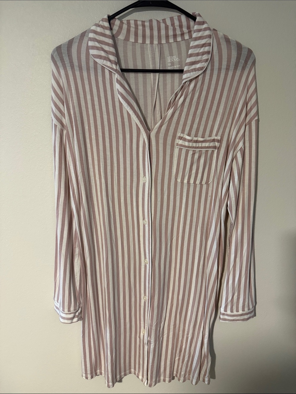 stars above Pink and White Striped Button-Front Sleep Shirt